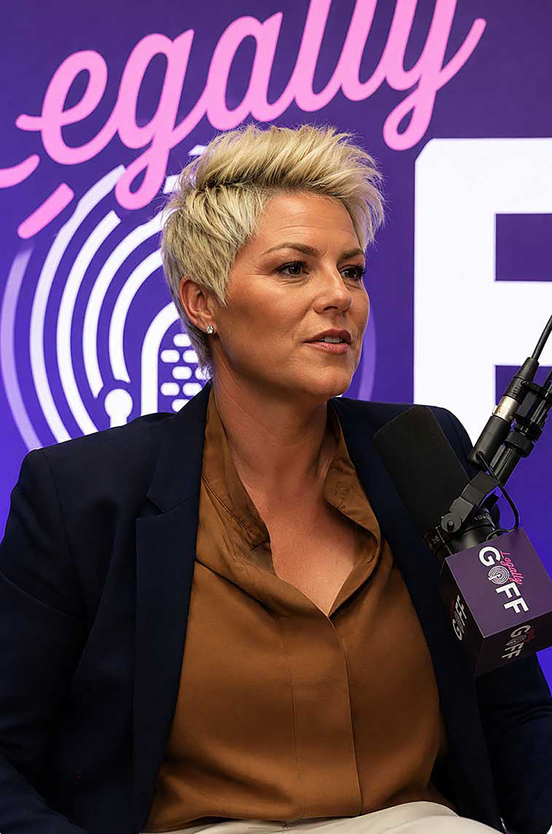 Brooke Goff recording an episode of Legally Goff